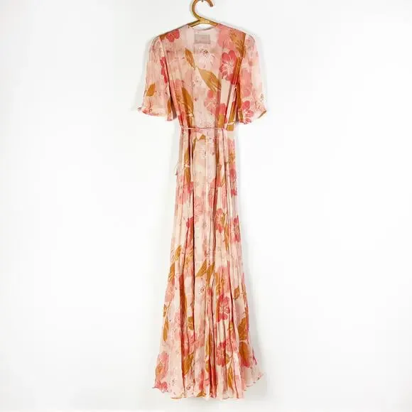 Reformation Pink floral maxi wrap short sleeve dress Julienne Size Medium - Picture 5 of 9